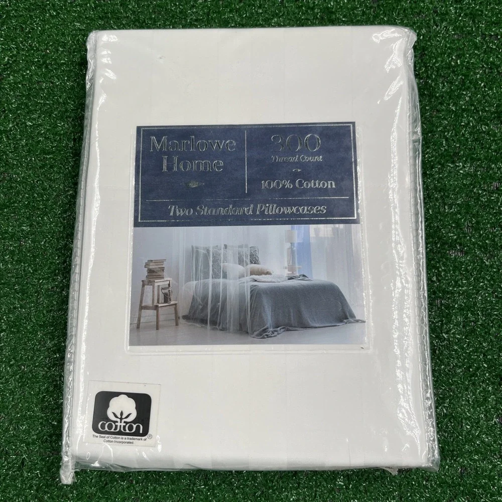 Marlowe Home Set Of 2 Standard White Pillowcases 300 Thread Ct 100% Cotton NWT‎
